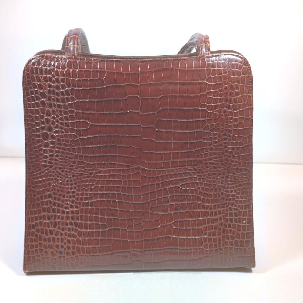 Enzo Angiolini Tote Bag Med Brown Excellent Croc Embossed Leather Vintage Square